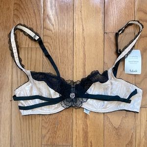 NWT Aubade peach satin & black lace balconette bra 34B unlined